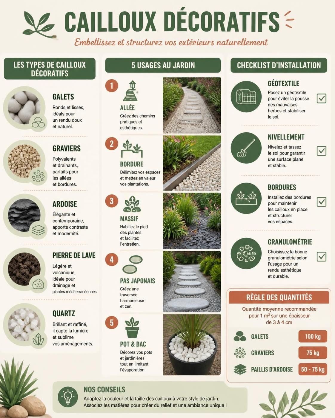 apportez une touche élégante à votre jardin avec nos cailloux décoratifs d'extérieur. idéals pour sublimer vos allées, massifs et espaces verts avec style et naturel.