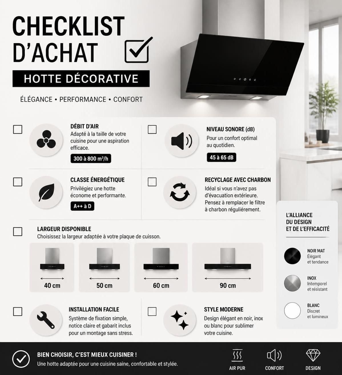 découvrez notre sélection de hottes décoratives pour sublimer votre cuisine avec style et efficacité. trouvez la hotte idéale qui allie design et performance dès aujourd'hui.
