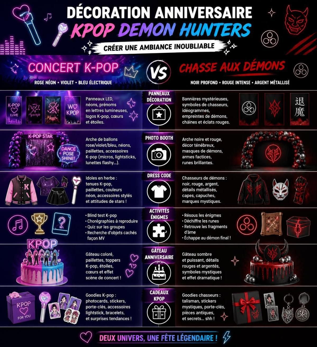 découvrez notre décoration anniversaire kpop demon hunters pour créer une ambiance inoubliable et immersive, parfaite pour tous les fans lors de votre fête.