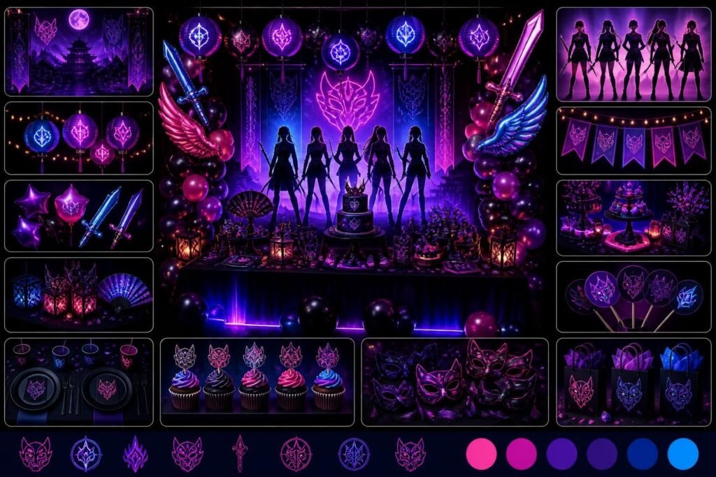 créez une ambiance inoubliable pour les fans de kpop avec notre décoration anniversaire demon hunters, parfaite pour une fête unique et pleine de style.