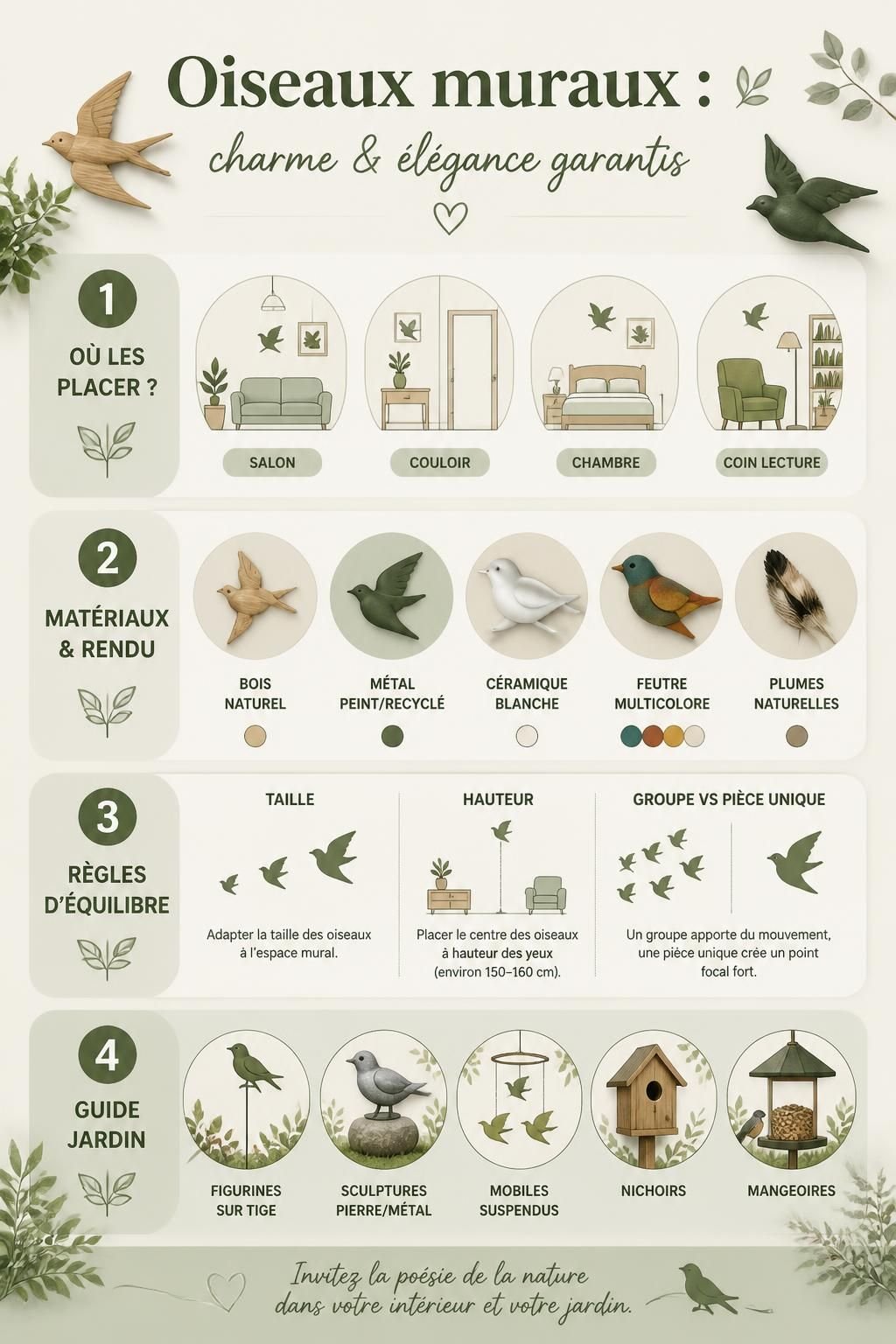 apportez charme et élégance à votre intérieur avec nos oiseaux muraux décoratifs, parfaits pour sublimer vos murs et créer une ambiance unique.