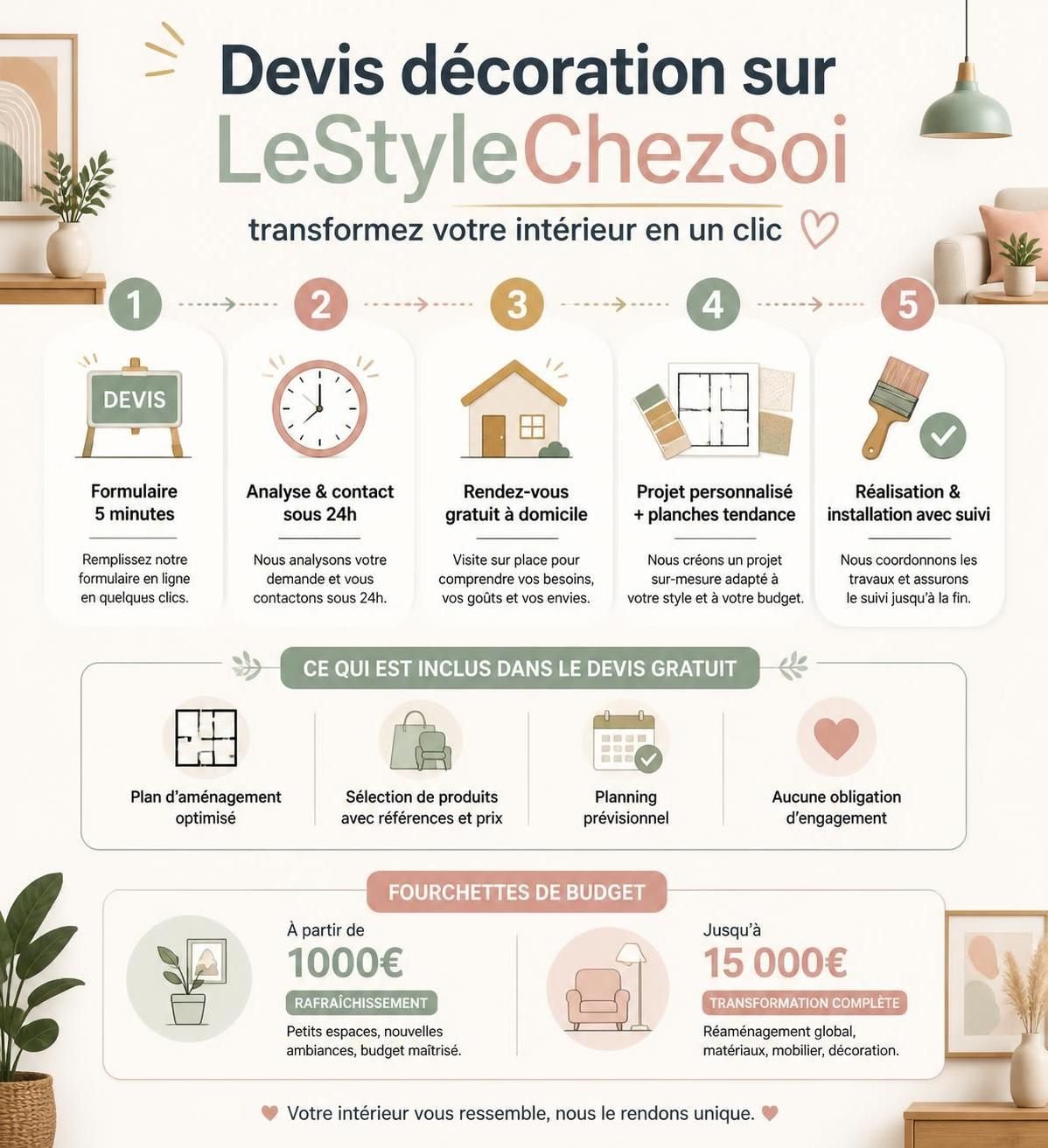 obtenez un devis personnalisé sur lestylechezsoi et transformez votre intérieur facilement et rapidement avec des idées déco adaptées à votre style.