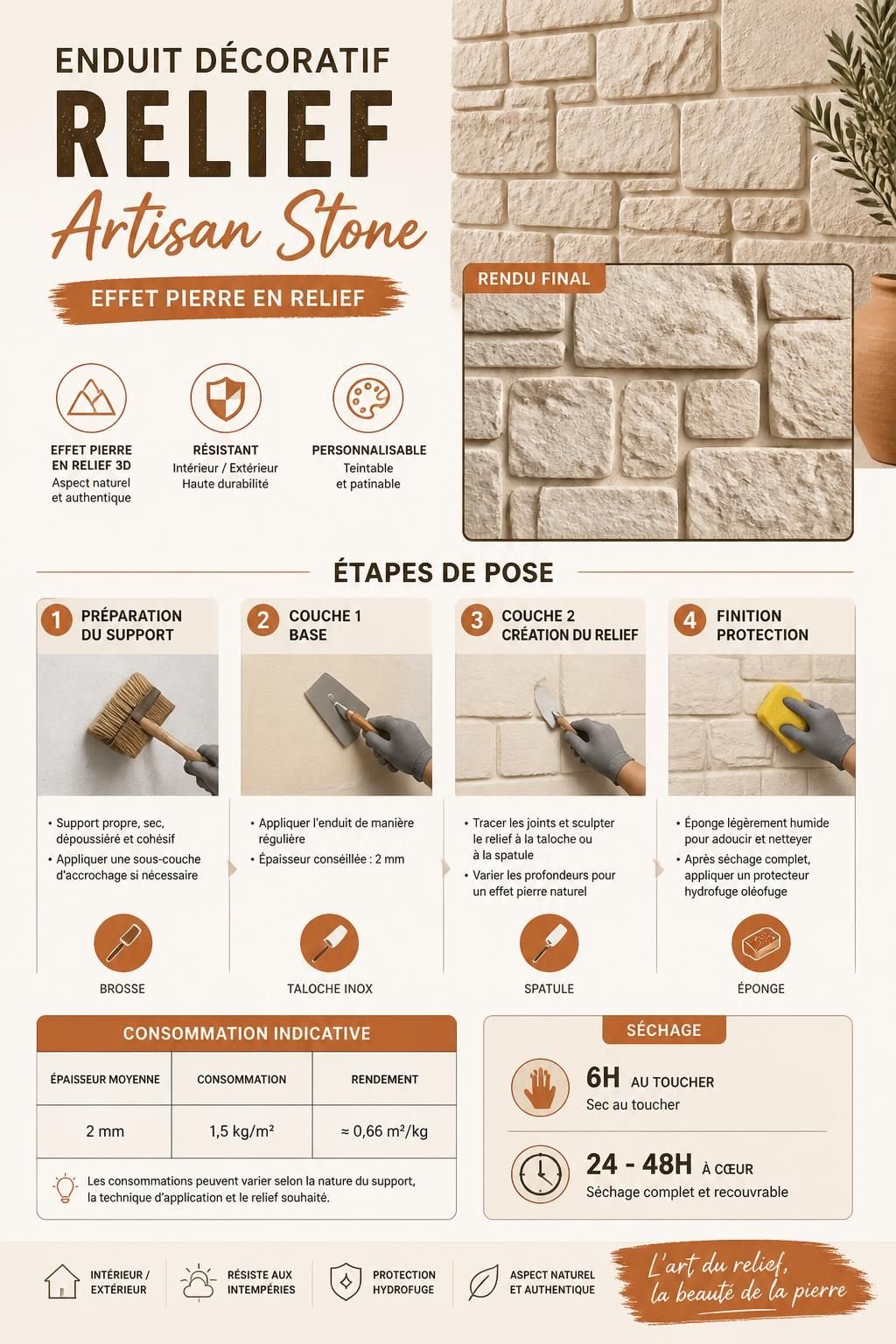 découvrez l'enduit décoratif relief artisan stone effet pour sublimer vos murs avec élégance. apportez texture et raffinement à votre intérieur grâce à ce revêtement unique et esthétique.