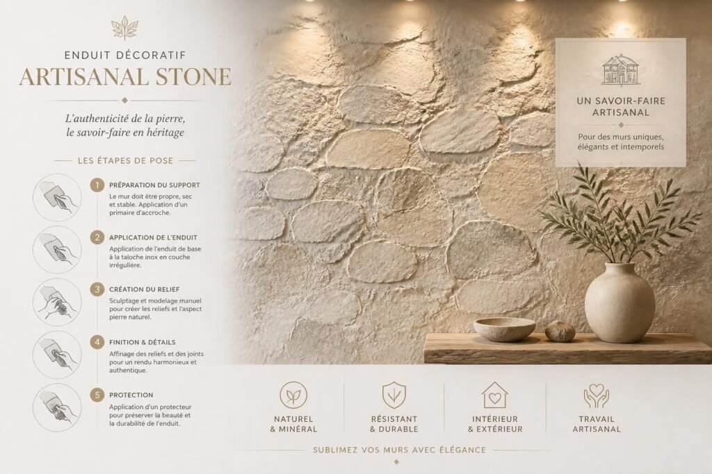 découvrez l'enduit décoratif relief artisan stone effet pour sublimer vos murs avec élégance et originalité. apportez texture et style unique à votre intérieur ou extérieur.