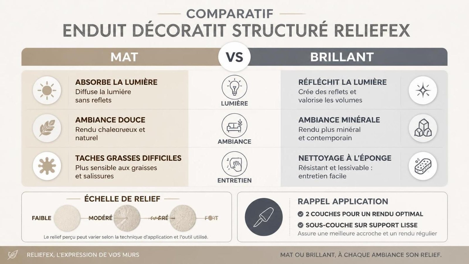découvrez notre enduit décoratif structuré reliefex, disponible en finition mate ou brillante, pour sublimer vos murs avec élégance et apporter une touche unique à votre intérieur.
