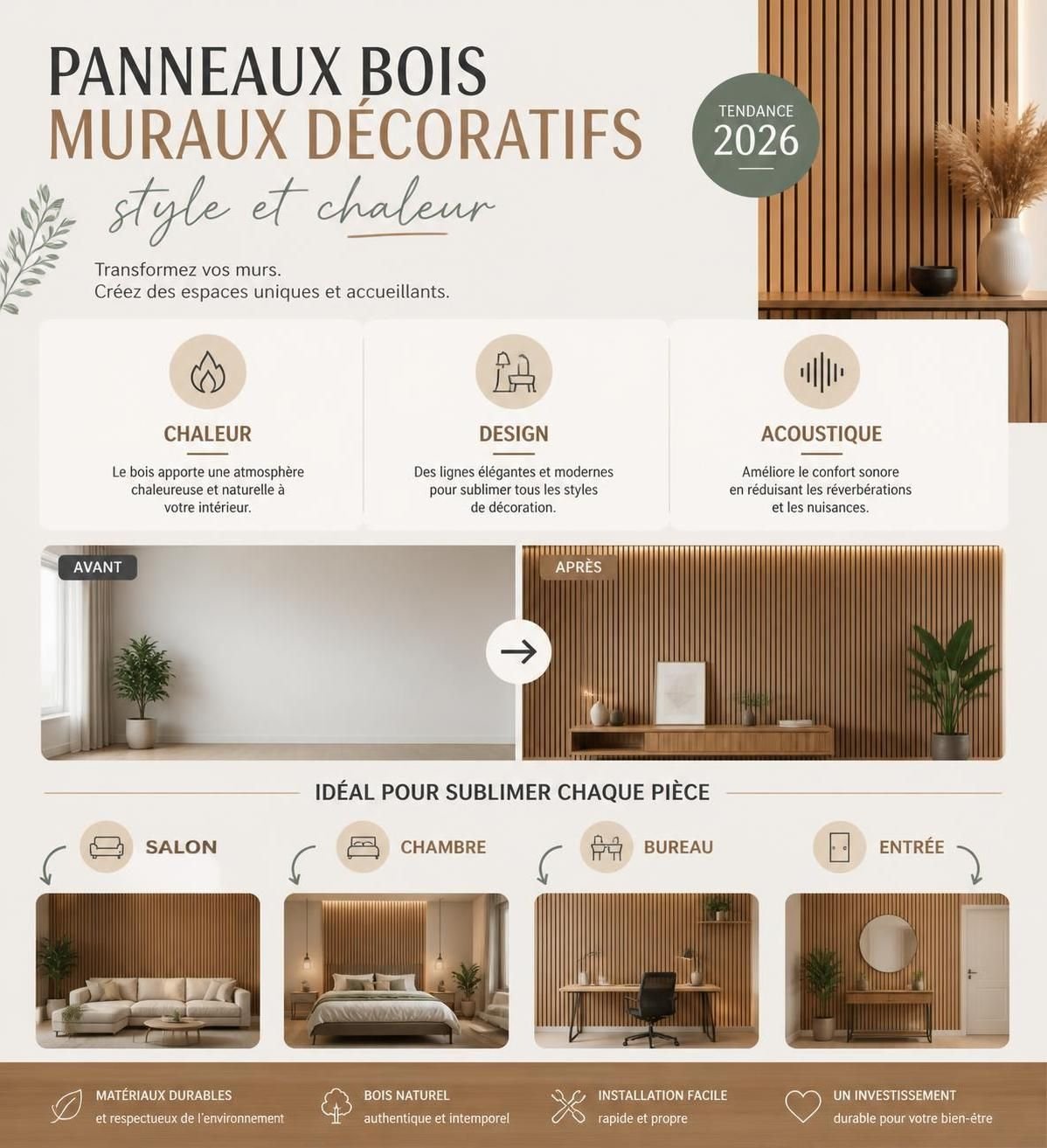 découvrez nos panneaux bois muraux décoratifs pour métamorphoser votre intérieur avec une touche de style et de chaleur naturelle.