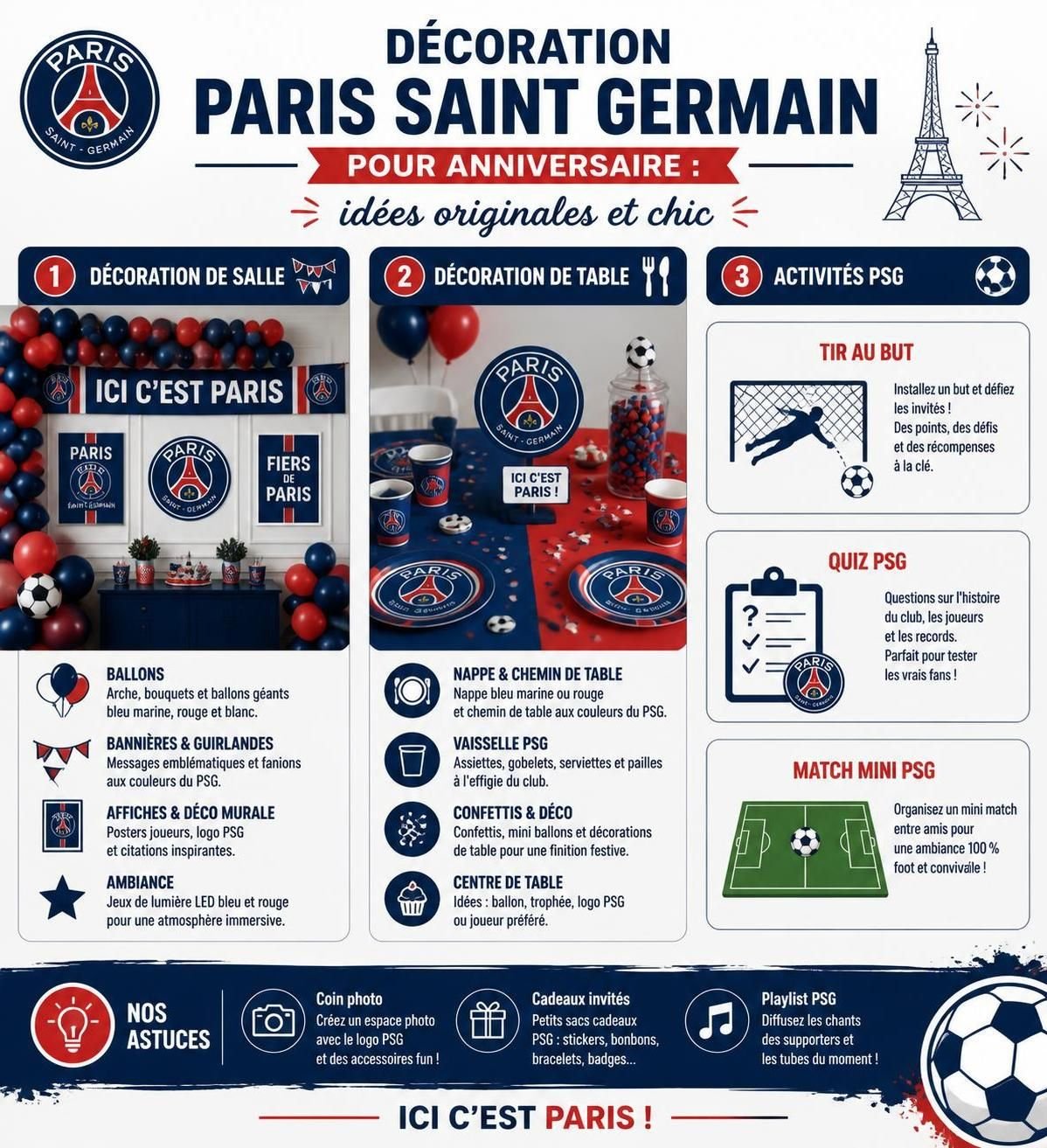 découvrez des idées originales et chic pour une décoration paris saint germain parfaite pour un anniversaire inoubliable.